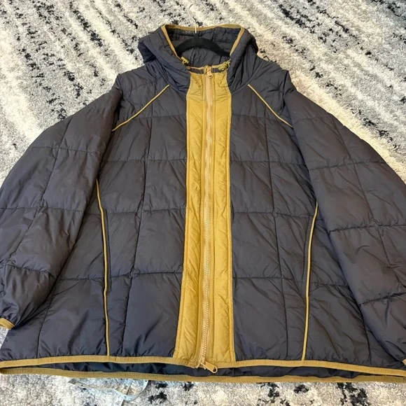 Free People Movement Parker Packable Puffer Coat Dark Navy & Brown Medium Hooded - Picture 6 of 13